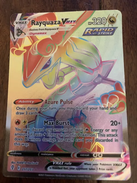 SECRET RARE! RAYQUAZA VMAX Rainbow Full Art Pokemon Card, Evolving ...