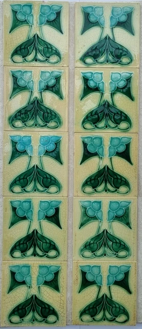 10 Stunning Antique Art Nouveau 6"x 6" Victorian Tile Corn Bros circa 1900s