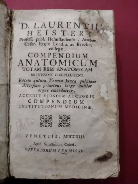 Médecine Anatomie Heister Compendium Anatomicum Illustré Planches 1742 Venezia