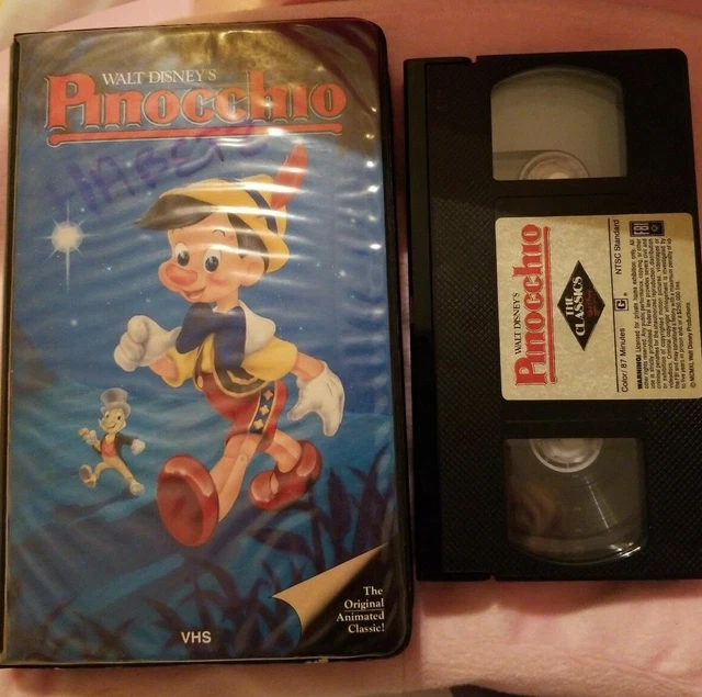 DISNEY PINOCCHIO VHS Black Diamond 1st RELEASE Black PADDED Clamshell