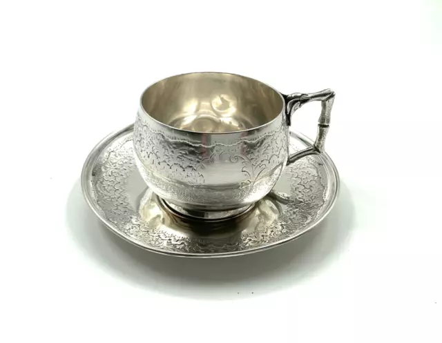 Chevron Frères - Magnifique Ensemble Tasse et Sous-Tasse en Argent Massif XIXème 3