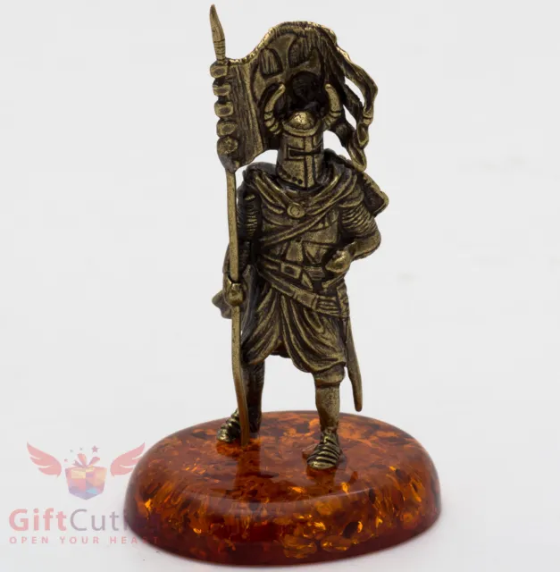 Brass Amber Figurine Teutonic Crusader Knight battle flag Colour guard IronWork