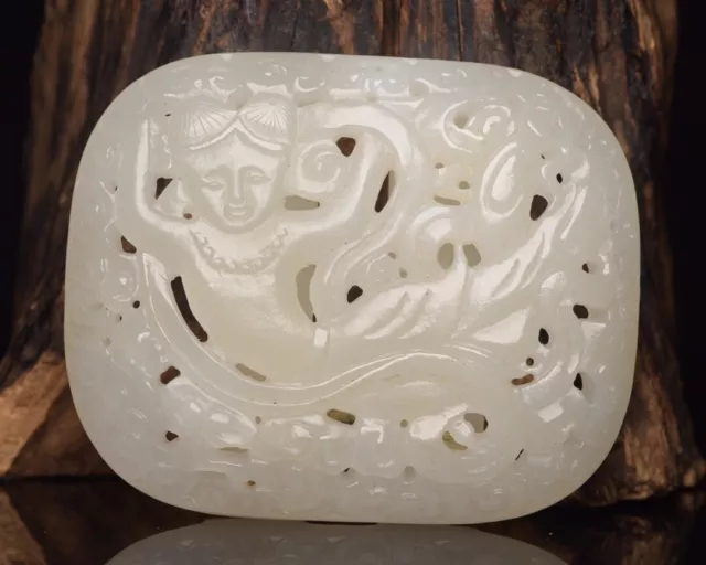 Chinese Exquisite Handmade Beauty carving Hetian Jade Statue Belt Buckle