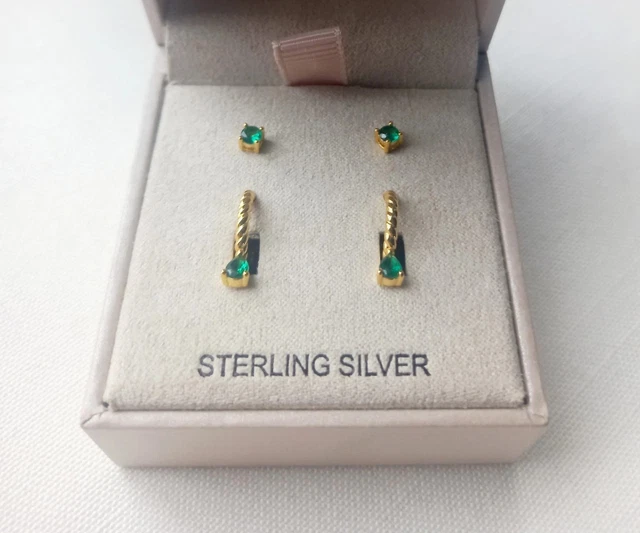 PAIRS OF Rachel Zoe Sterling Silver CZ Stud Hoop Earrings