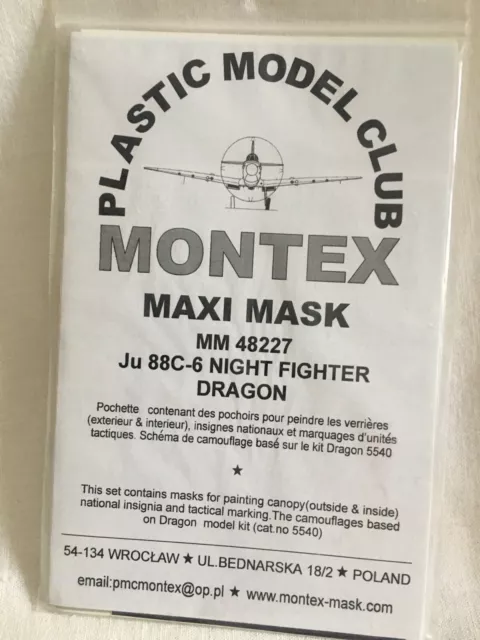 Maquette model, 1/48 Montex paint masks for Junkers JU88 C 6 bomber plane, WW2