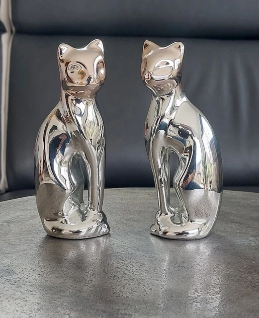 Lot De 2 Figurines De Chat En Porcelaine - Déco Table, Bureau, Art Déco