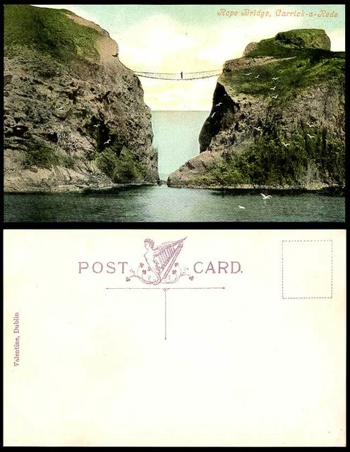 Northern Ireland CARRICK-A-REDE ROPE BRIDGE Rocks Co. Antrim Old Colour Postcard
