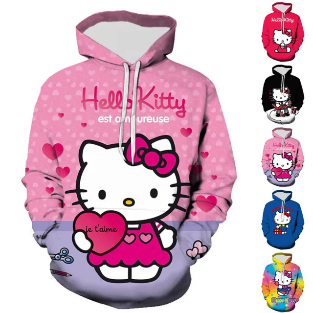 Felpa con cappuccio casual Kid Hello Kitty maglione top manica lunga felpa con cappuccio