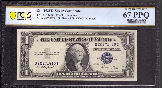 1935 E $1 Silver Certificate Note Fr.1614 Di Block Pcgs B Superb Gem 67 Ppq