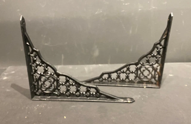Two Cast Metal Decorative Ornate Screen Corner Shelf Brackets 7"x9"