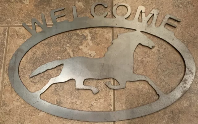 Horse Handcrafted Metal Welcome Sign Gray silhouette Made in USA