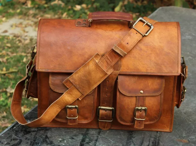 Épaule Homme Femme Authentique Vintage Cuir Brun Messager Portable Sac Mallette