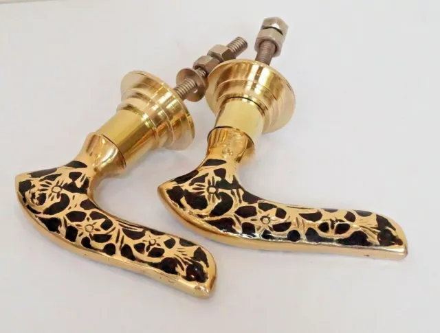 Antique Style Designer Brass Door Handle Pair Hardware Set of Two  Pull Knobs