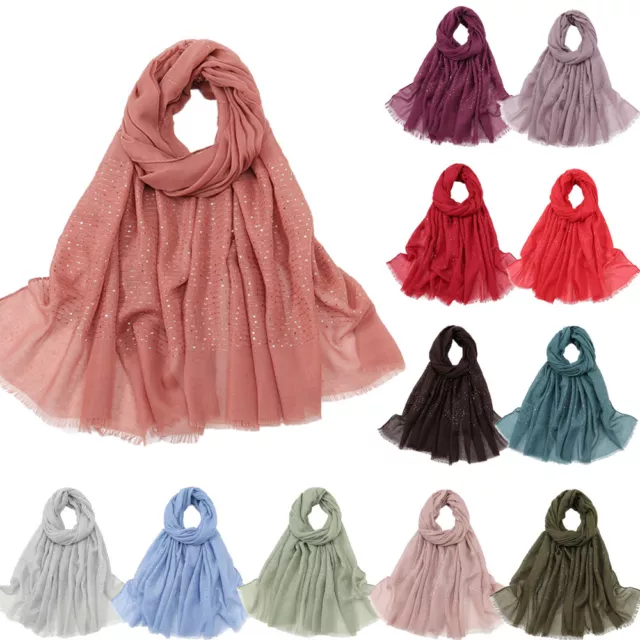 Islamic Women Hijab Long Scarf Muslim Sequin Turban Wrap Shawl Headscarf Stole