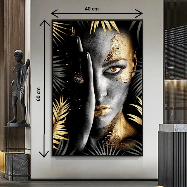 AFRICAN ART BLACK and Gold Woman Oil Painting on Canvas Wall Art Poster ...