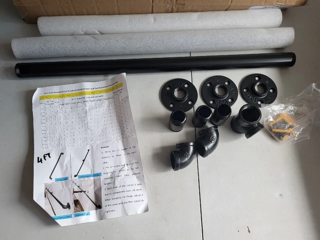Riel de mano industrial, barandilla de escalera con soportes con accesorios de tubería negro 4 pies