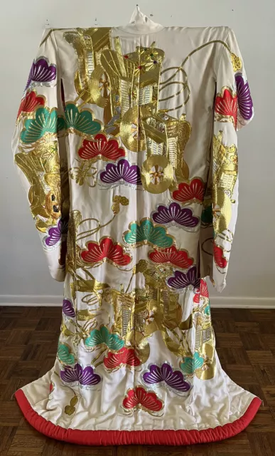 Heavily Embroidered Uchikake Japanese Wedding Kimono Robe Gold Moth Butterfly