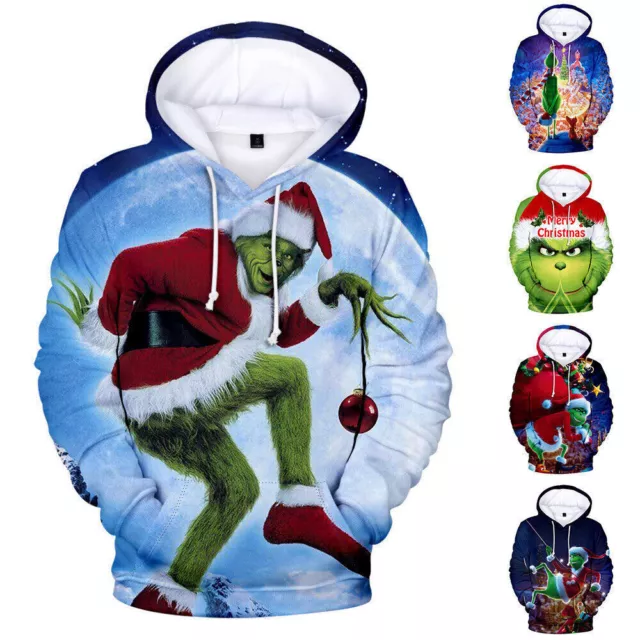 Unisex Kids Christmas Grinchs Sweatshirt Casual Jumper Hooded Top Xmas PulloverЙ