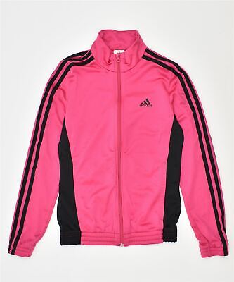 ADIDAS Girls Tracksuit Top Jacket 11-12 Years Pink Polyester Sports BD03