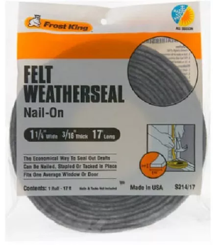 Thermwell Frost King 1.25" x 3/16", 17' Multi-Purpose Felt Weather-Strip, 4 Pack
