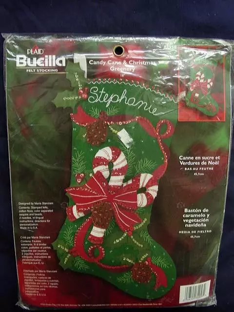 Bucilla Craft Kit "Candy Cane & Christmas Greenery" Felt Stocking - #84958 (NEW)