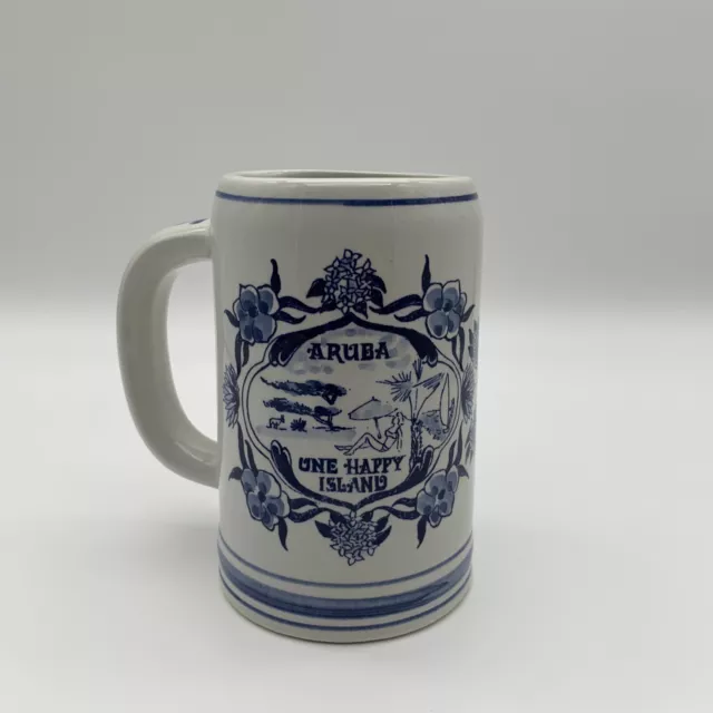 Vintage Delft Blue Holland Hand Painted Aruba One Happy Island Mug 16 Ounce