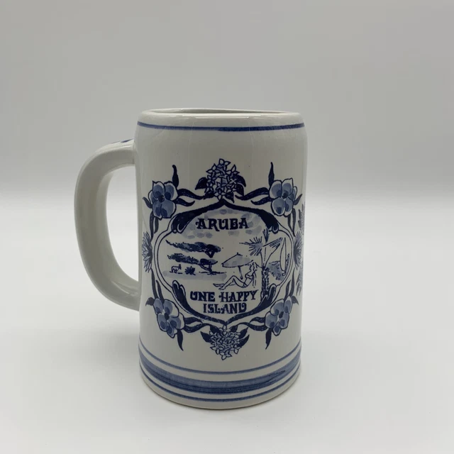 Vintage Delft Blue Holland Hand Painted Aruba One Happy Island Mug 16 Ounce Vintage Delft Blue Holland Hand Painted Aruba One Happy Island Mug 16 Ounce