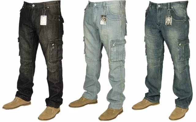 Mens Cargo Jeans Combat Trousers Heavy Duty Work Casual Big Tall