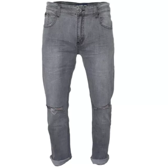 Jeans uomo pantaloni elasticizzati comodo cotone strappato Grigio
