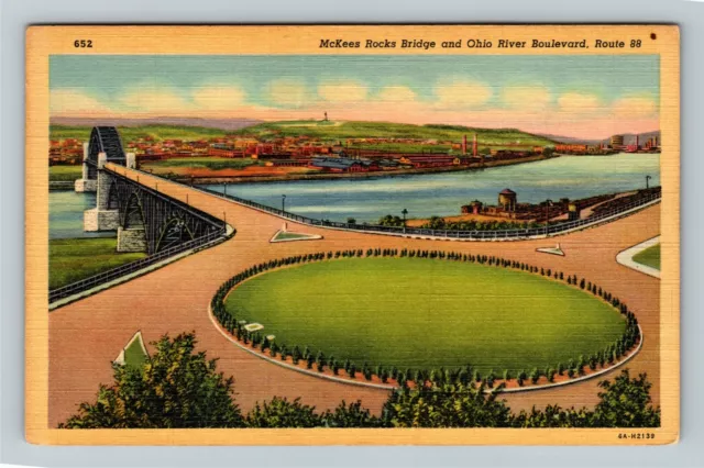 Pittsburgh PA-Pennsylvania McKees Rocks Bridge Ohio River  Vintage Postcard