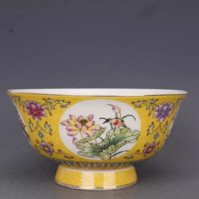 Chinese Famille Rose Porcelain Qing Qianlong Birds & Flower Design Bowl 6.1 inch