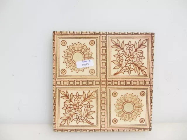 Antique Ceramic Tile Victorian Floral Art Nouveau Flowers Old Leaf MINTON