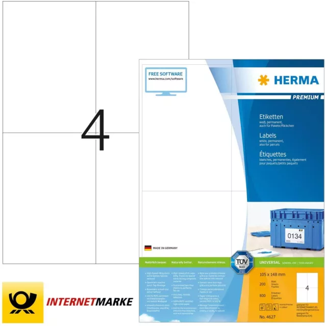 HERMA 4627 Universal Etiketten DIN A4 groß (105 x 148 mm, 200 Blatt, Papier, mat