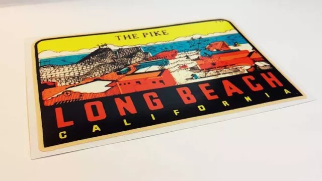 Long Beach, "The Pike" Vintage Style Travel Decal, Vinyl Sticker, luggage label 2