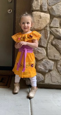 2 Piece set Mexican Girl Dress Yellow with embroidered Flowers with Sash SZ 1-4T