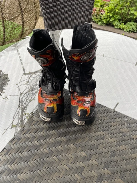 NEW ROCK REACTOR Made In Spain Red Flame Black Leather Boots Uk7 Eu40 ...