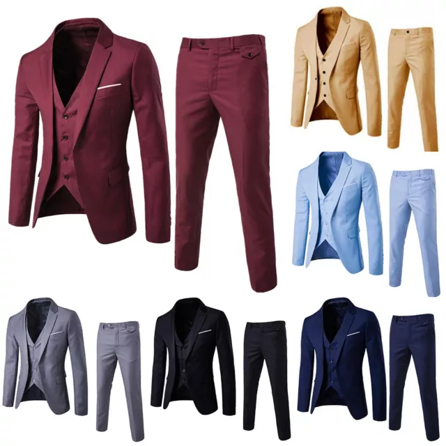 Men's Suits One Button Slim Fit 3-Piece Suit Business Formal Jacket Pants Set