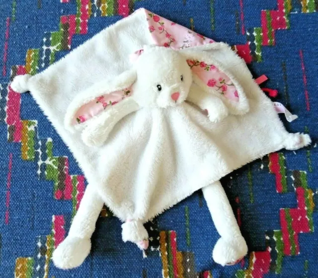 4Pa / Doudou Plat Little Dutch Lapin Blanc Rose Fleur Jambes  Etat Neuf