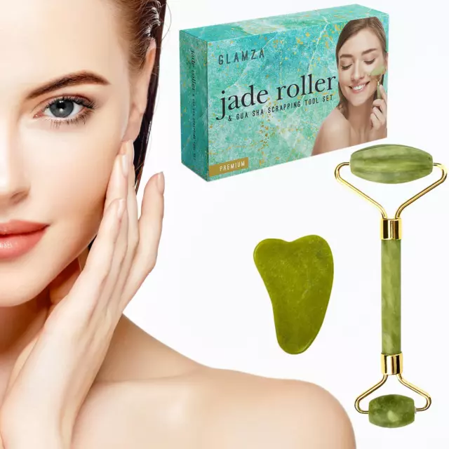 Set Rodillo Y Raspador Jade Masaje Facial Herramienta Antienvejecimiento