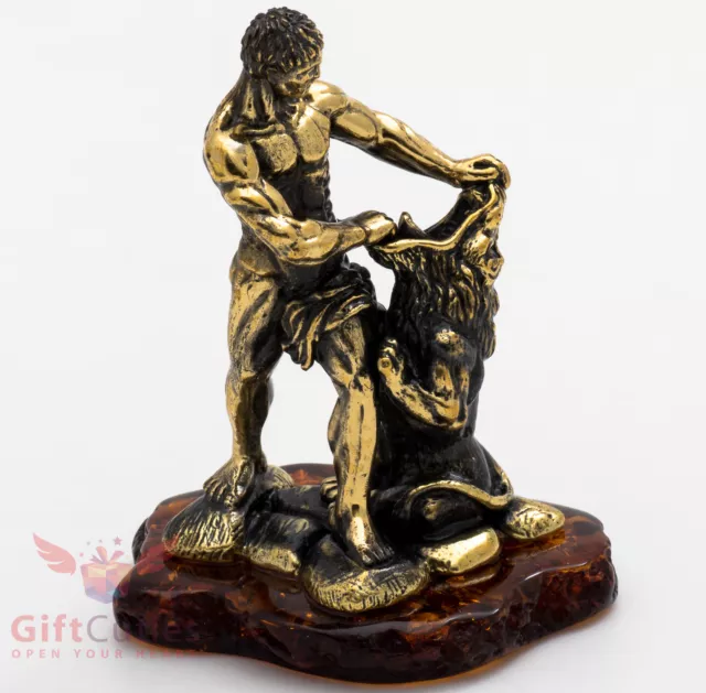 Solid Brass Amber Figurine of Samson and the Lion Hero of Hebrew Bible IronWork