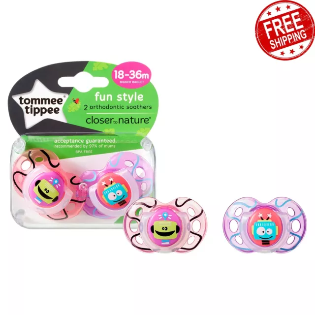 Tommee Tippee Closer to Nature Fun Style 18-36M x 2 Soothers (Patterns May Vary)