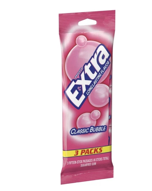 WRIGLEY’S EXTRA CHEWING Gum Bubblegum Flavour 3x15 Pack, US Import Uk