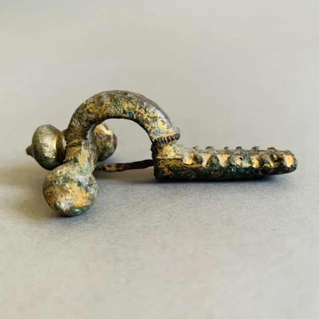 Ancient Roman Large Gilt Bronze Crossbow Fibula/Brooch & Onion Shaped Terminals