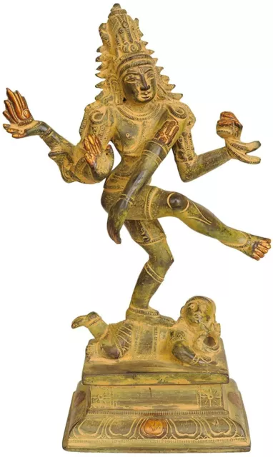 Hecho a Mano Latón Bailando Shiva Familia Raro Figura Estatua Acabado Antiguo