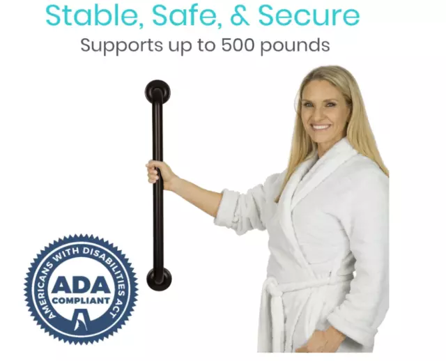 Safety Metal Grab Rail Bar Disability - Black Satin - 24 Inch - New