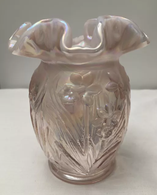 Fenton Glass Pink Opalescent Daffodil Vase Ruffled Edge