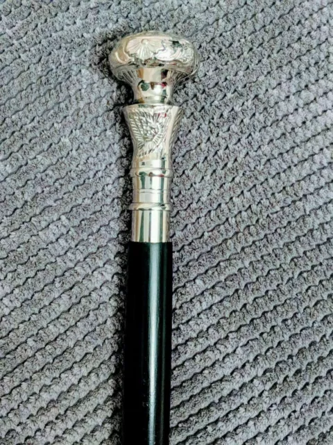 Vintage Antique Wooden Brass Handle Knob Walking Stick Silver Best Gift New Cane