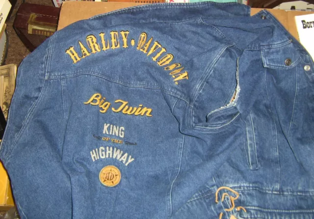 Vintage Harley Davidson Men's Denim Jean Vest, Big Twin, King Of The Highway