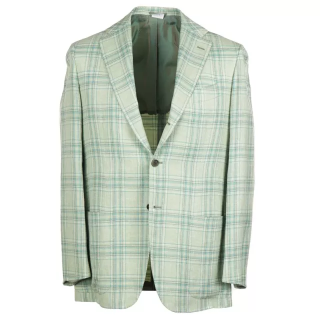 Kiton Napoli Lime Green Check Cashmere-Linen-Silk Sport Coat 40R (Eu 50) NWT