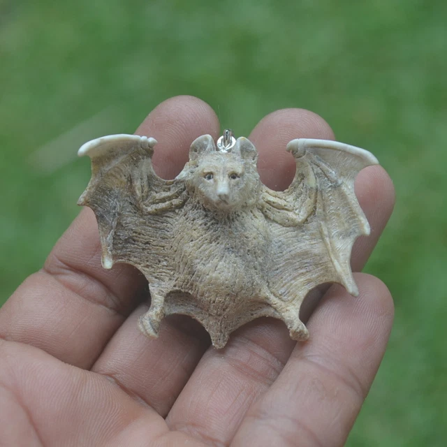 Bat Carving 55x37mm Pendant P4875 w/ Silver in Antler Hand Carved